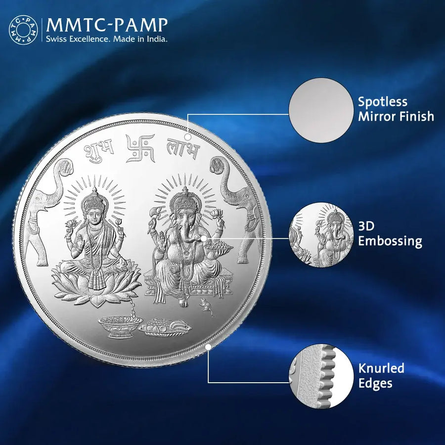 An image of Lakshmi Ganesh (999.9) Purity 100 gm Silver Coin.