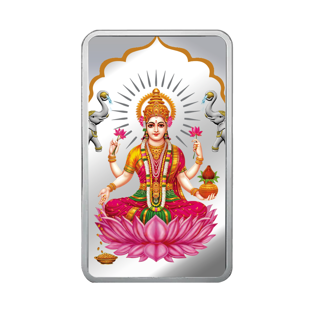 An image containing Laxmi Colored (999.9) Purity 20 gm Silver Bar.