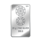 An image containing Laxmi Colored (999.9) Purity 20 gm Silver Bar.