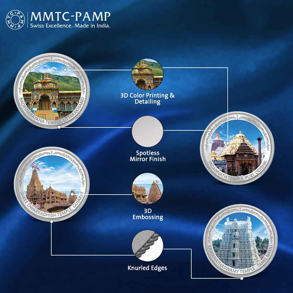 Purest 80 gm (999.9+) Char Dham Silver Coin, Set of (20.0 gms x 4)