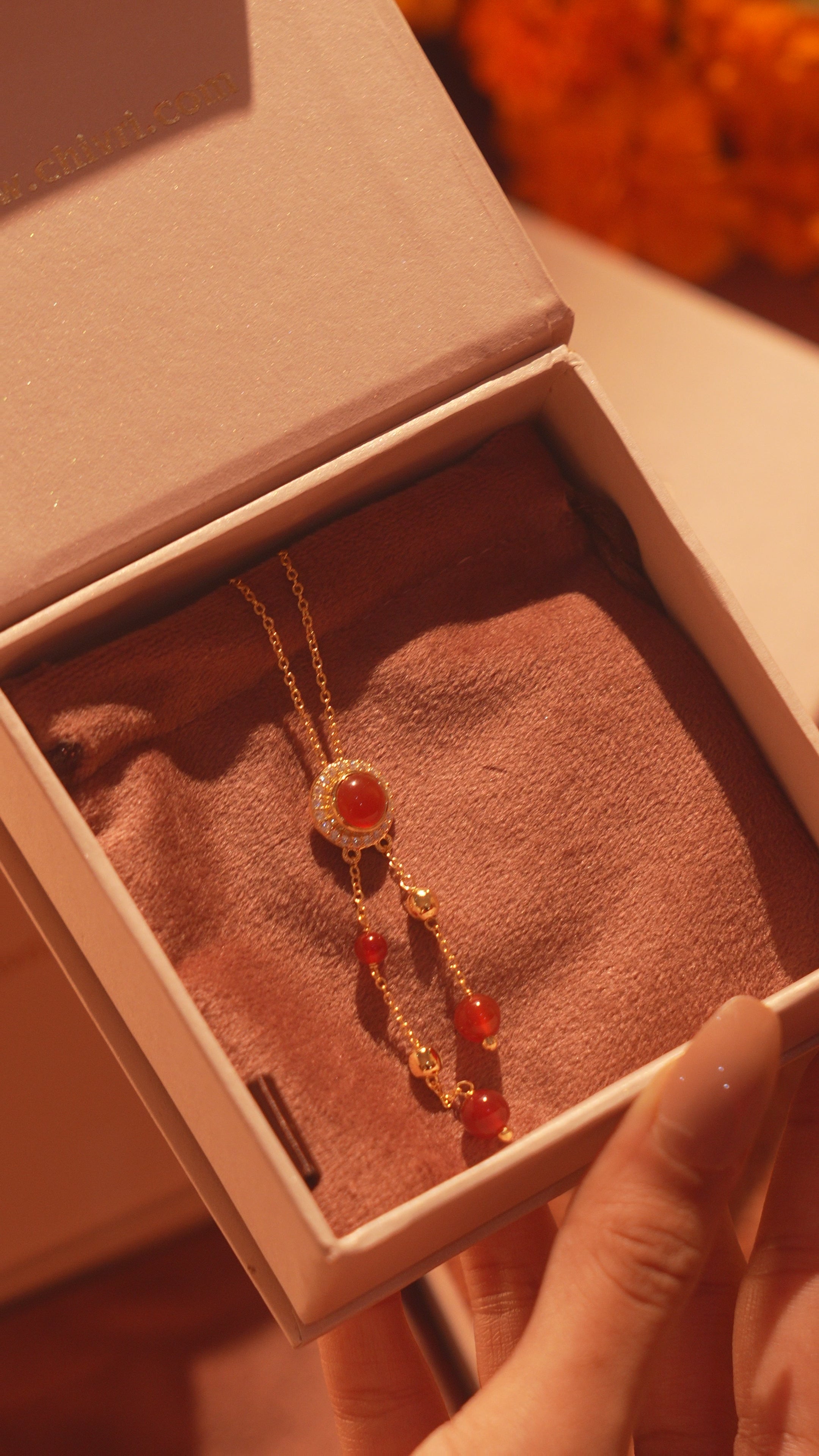 Scarlet Dreams: Red Onyx Jewelry Set with Chain