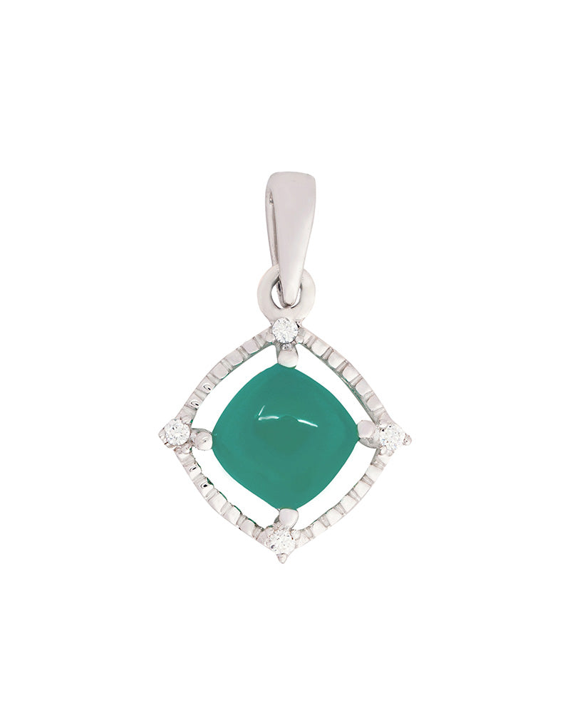 A Silver-Finished Green Onyx and Cubic Zirconia Pendant.
