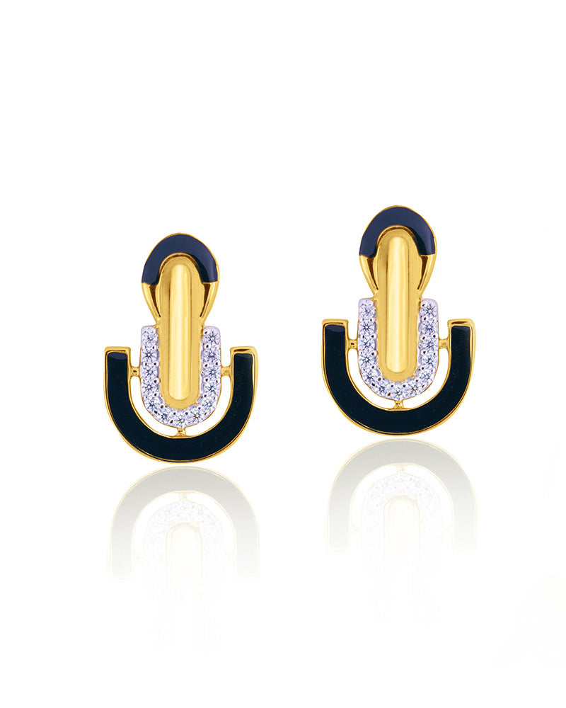 Earrings with Sleek Black Enamel and Shimmering Cubic Zirconia.