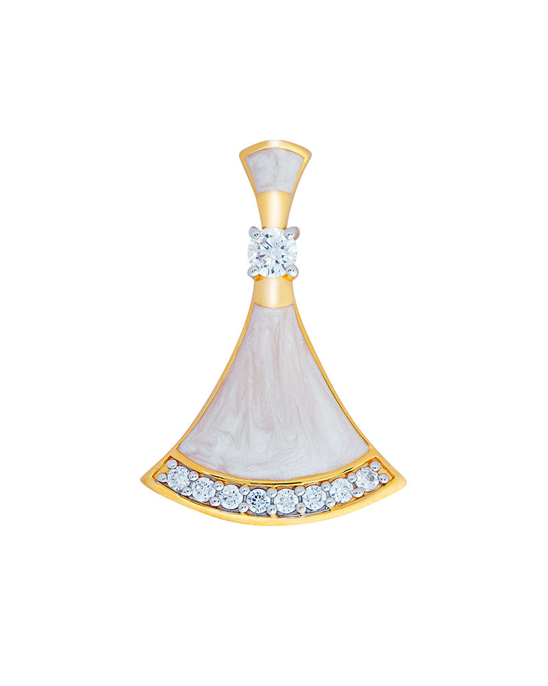 A Gold-Finished Pearl Enamel Pendant.