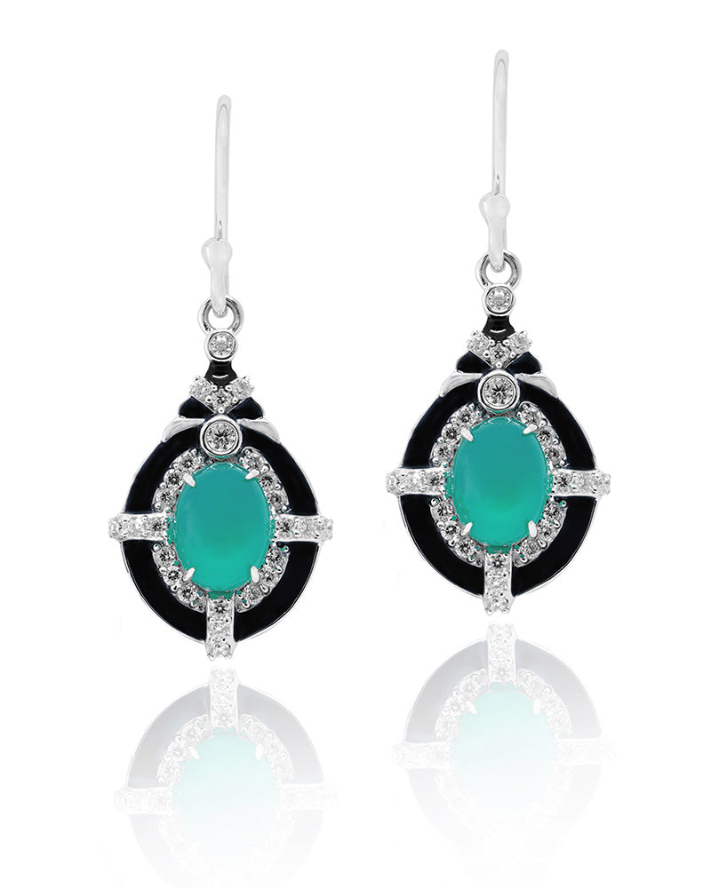 Earrings featuring Vibrant Green Onyx and Sparkling Cubic Zirconia Drops.