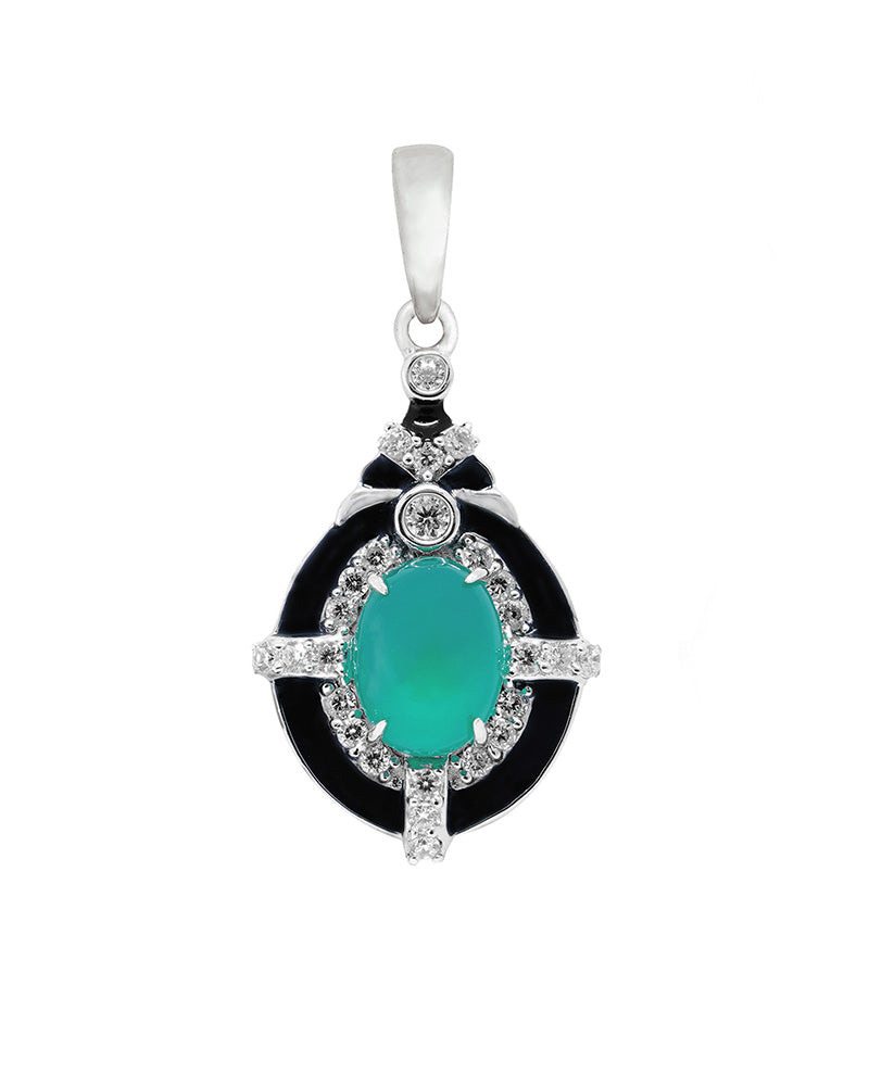 A Pendant featuring Vibrant Green Onyx and Sparkling Cubic Zirconia.