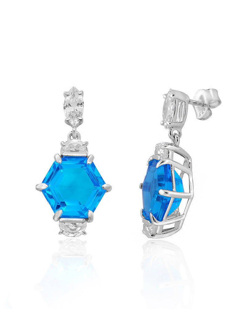 A swiss blue gem earrings for women on white background.