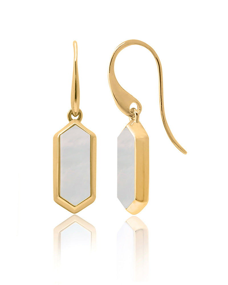 Hexagon Beauty: Mother of Pearl Drop Earrings