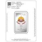 A 50 gm Silver Bar featuring Ram Lalla with 999.9 Purity.
